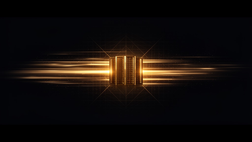 Editorial illustration: a glowing gold server core with high-velocity light streaks on a dark background, representing Kinsta premium managed hosting.